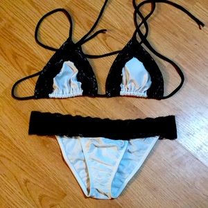 White & Black Lace bathing suit